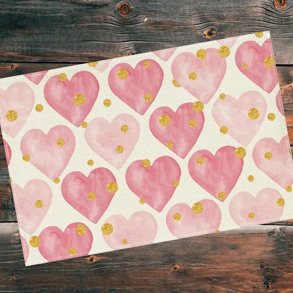 Valentines Day Placemats 4pc Pink Heart Table Decor Wedding Party Decorations